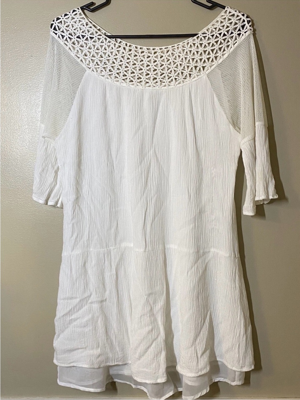 Umgee White Crochet Yoke Mesh Sleeve Beach Coverup